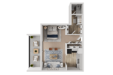 Floor plan for studio, 1 bath, 598 sqft